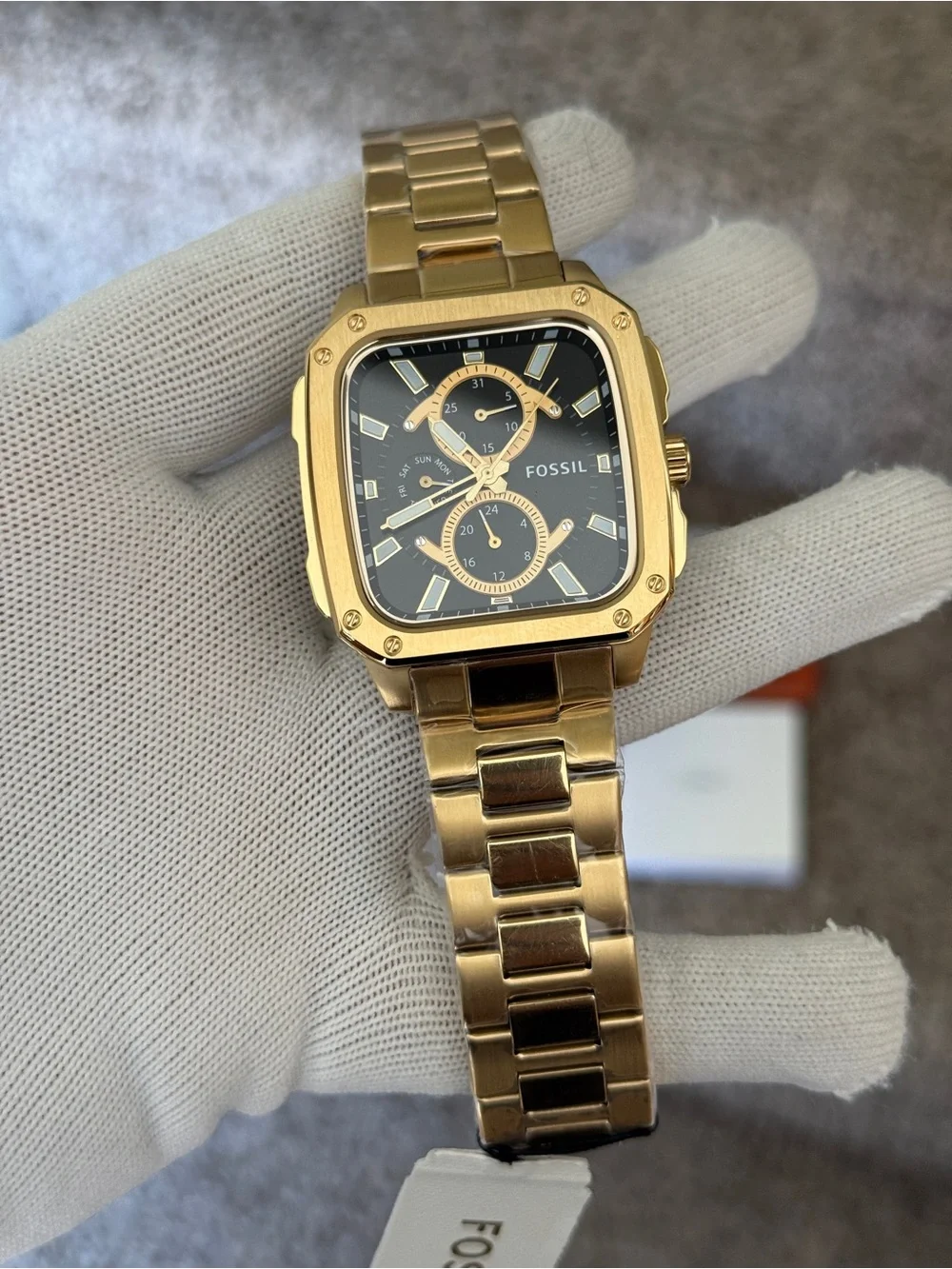 Fossil Gold and Black Square Chronograph Bracelet mens Watch